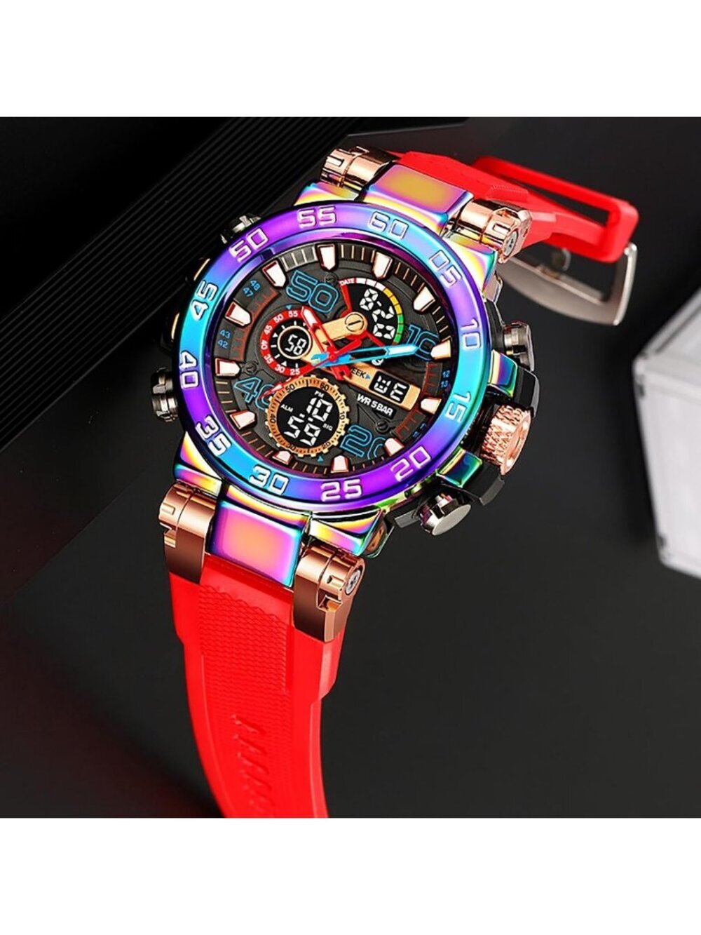 Men's Red Analog Quartz Waterproof Sports Outdoor Military LED Digital Watch - Picture 2 of 6